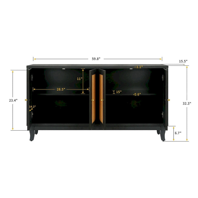 Meuble buffet en rotin avec 4 portes