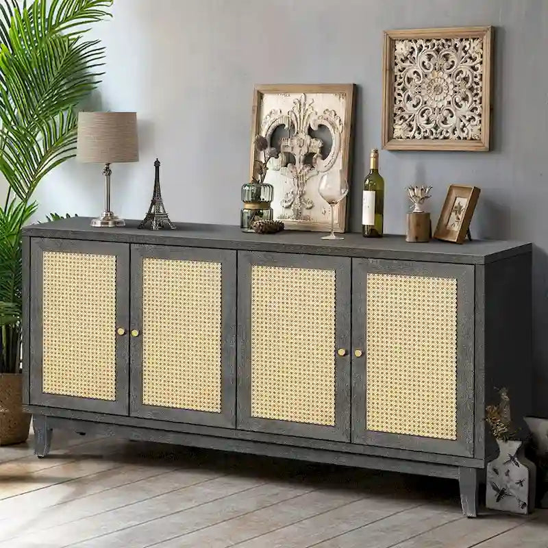 Meuble buffet en rotin avec 4 portes