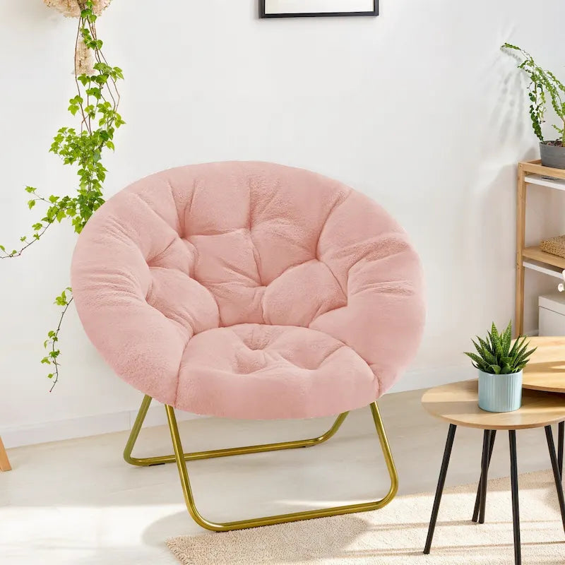 Fauteuil soucoupe pliable avec coussin en fausse fourrure