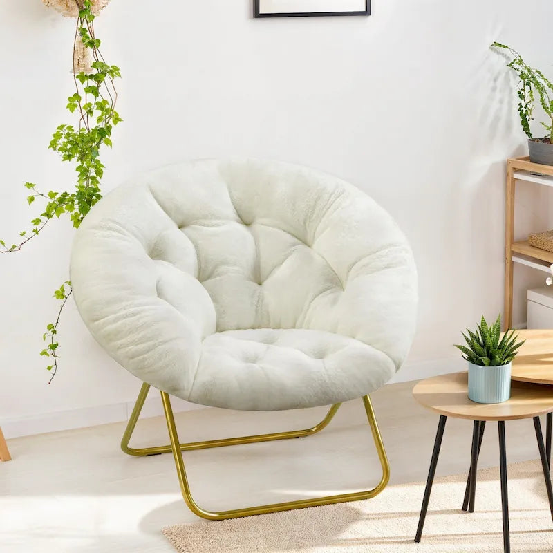 Fauteuil soucoupe pliable avec coussin en fausse fourrure
