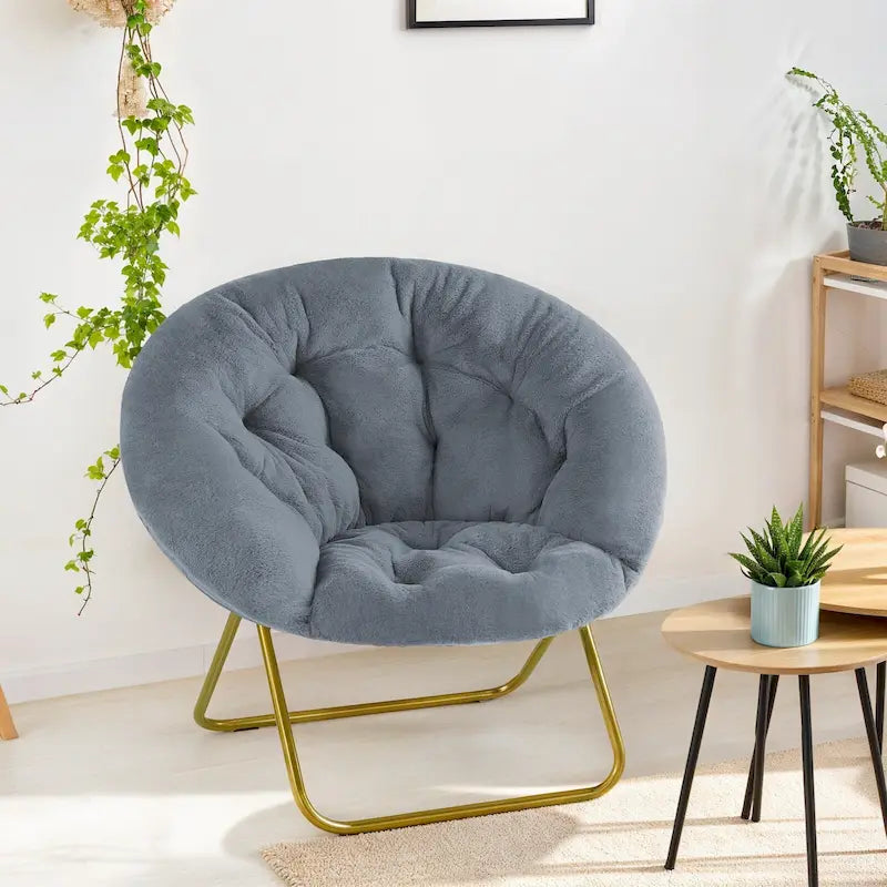 Fauteuil soucoupe pliable avec coussin en fausse fourrure