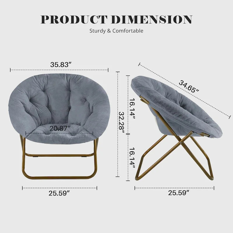 Fauteuil soucoupe pliable avec coussin en fausse fourrure