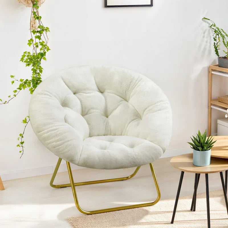 Fauteuil soucoupe pliable avec coussin en fausse fourrure