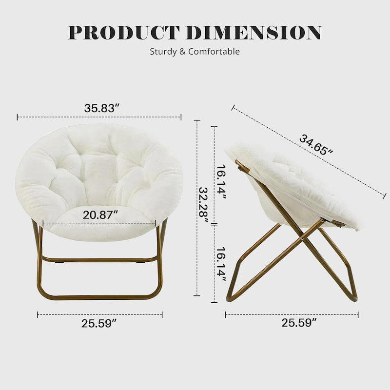 Fauteuil soucoupe pliable avec coussin en fausse fourrure