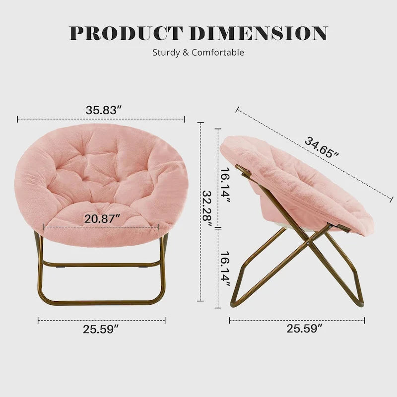 Fauteuil soucoupe pliable avec coussin en fausse fourrure