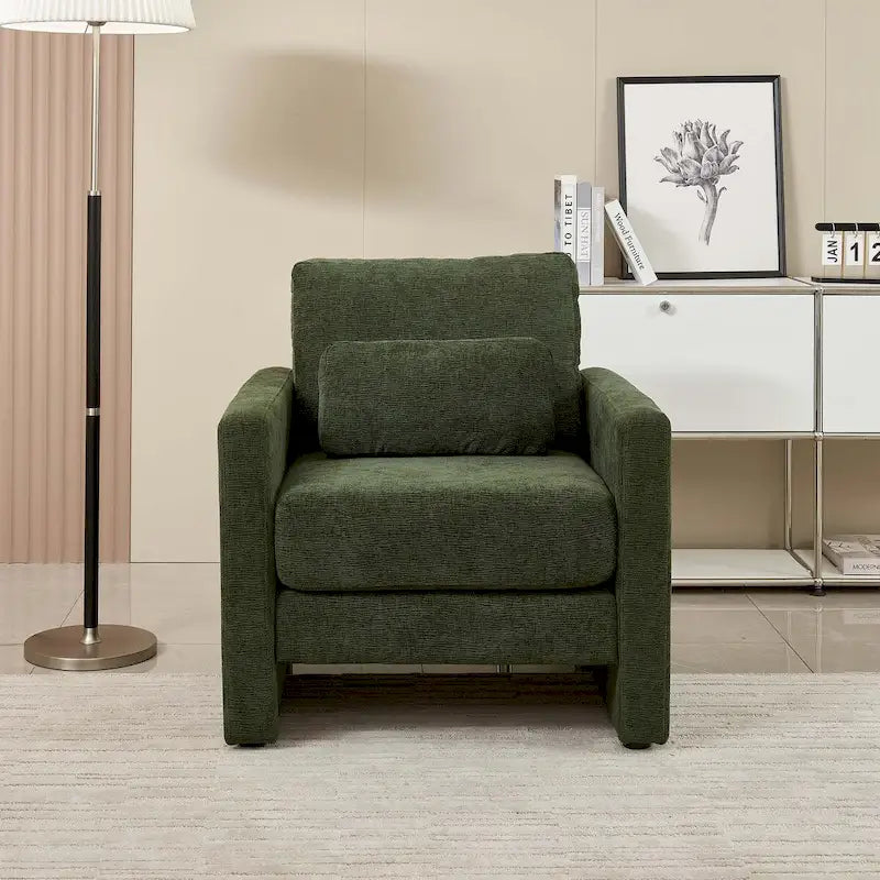 Fauteuil d'appoint rembourré en chenille avec accoudoirs