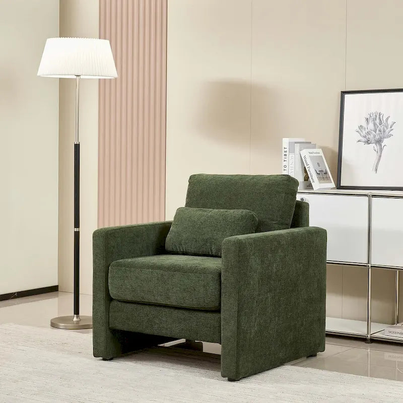 Fauteuil d'appoint rembourré en chenille avec accoudoirs