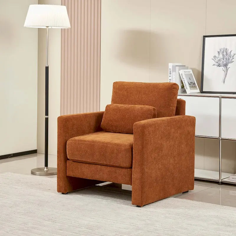 Fauteuil d'appoint rembourré en chenille avec accoudoirs