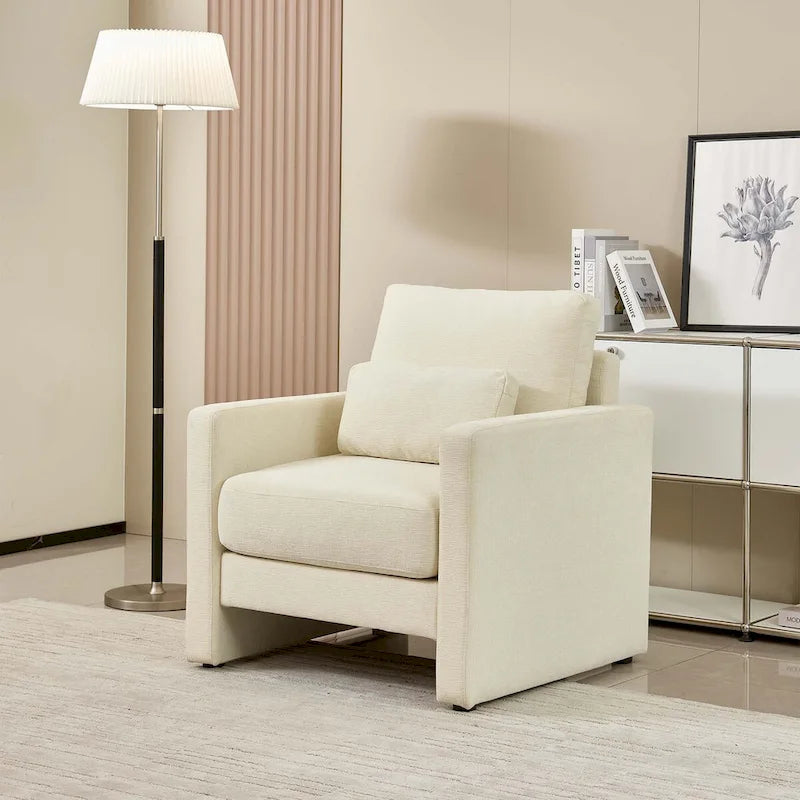 Fauteuil d'appoint rembourré en chenille avec accoudoirs