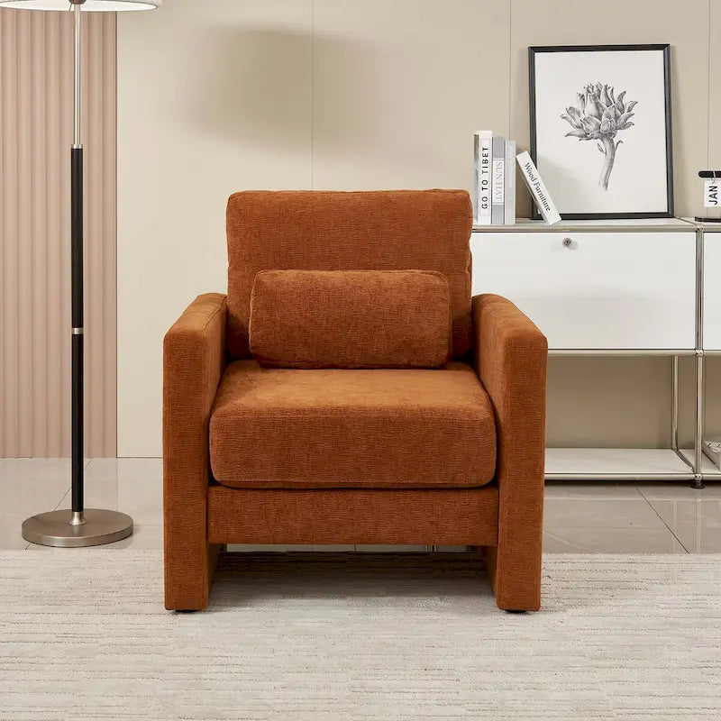 Fauteuil d'appoint rembourré en chenille avec accoudoirs