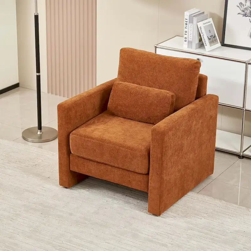 Fauteuil d'appoint rembourré en chenille avec accoudoirs