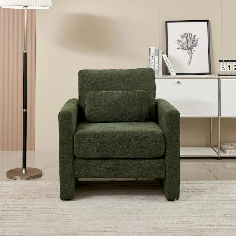 Fauteuil d'appoint rembourré en chenille avec accoudoirs