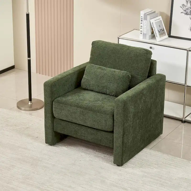 Fauteuil d'appoint rembourré en chenille avec accoudoirs