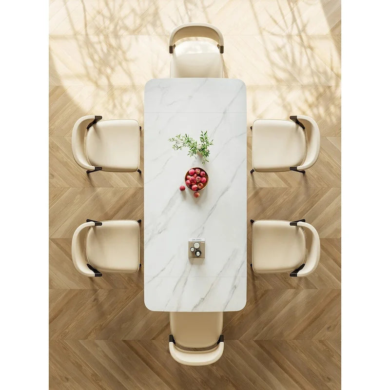 Table à manger rectangulaire extensible avec plateau en pierre et piètement en métal