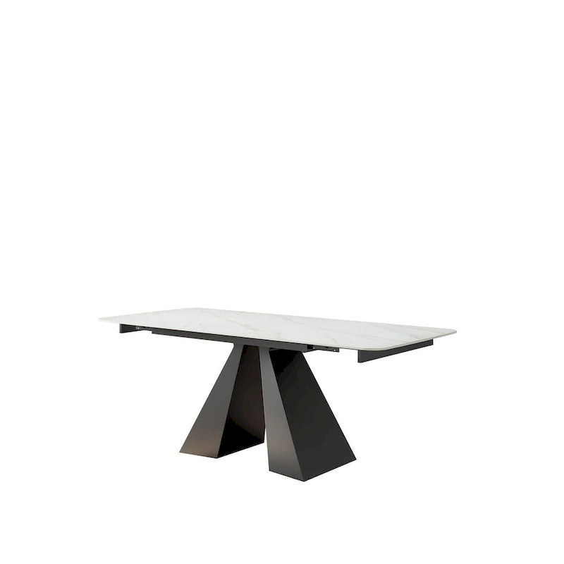 Table à manger rectangulaire extensible avec plateau en pierre et piètement en métal
