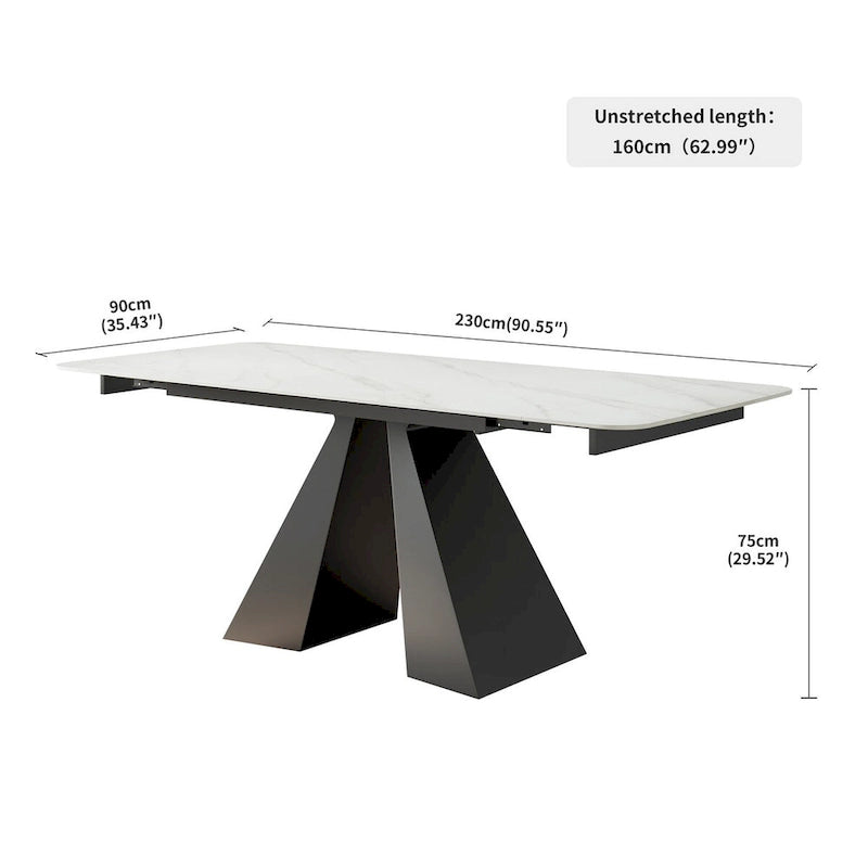Table à manger rectangulaire extensible avec plateau en pierre et piètement en métal