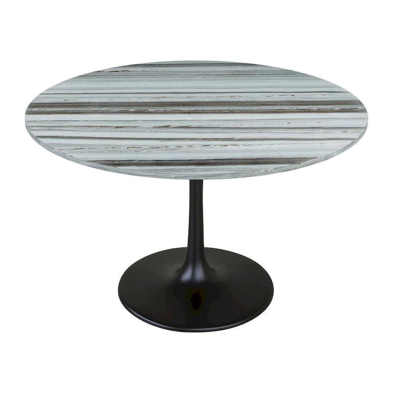 Table à manger plateau marbre et piètement acier – Gris et noir