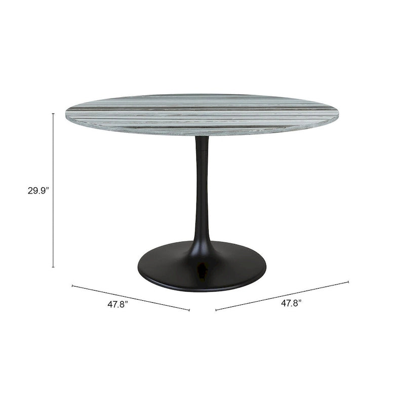 Table à manger plateau marbre et piètement acier – Gris et noir