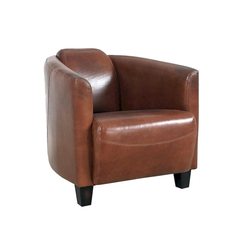 Fauteuil en cuir pleine fleur marron, L70xP76xH69