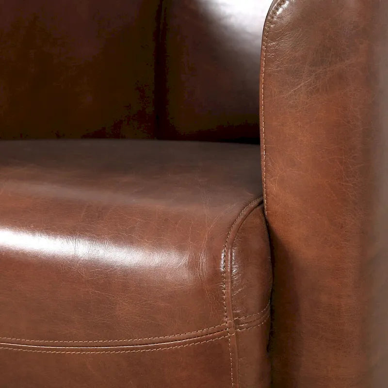 Fauteuil en cuir pleine fleur marron, L70xP76xH69