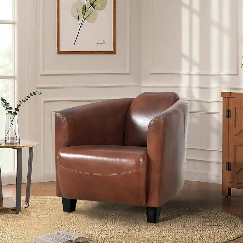 Fauteuil en cuir pleine fleur marron, L70xP76xH69