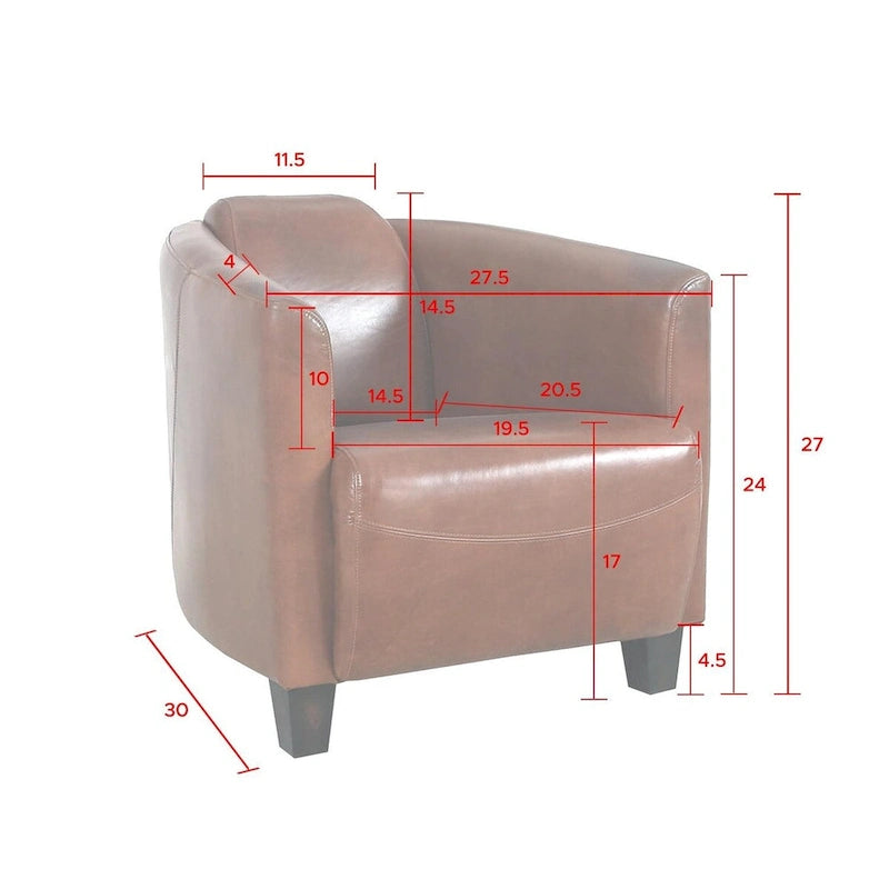 Fauteuil en cuir pleine fleur marron, L70xP76xH69