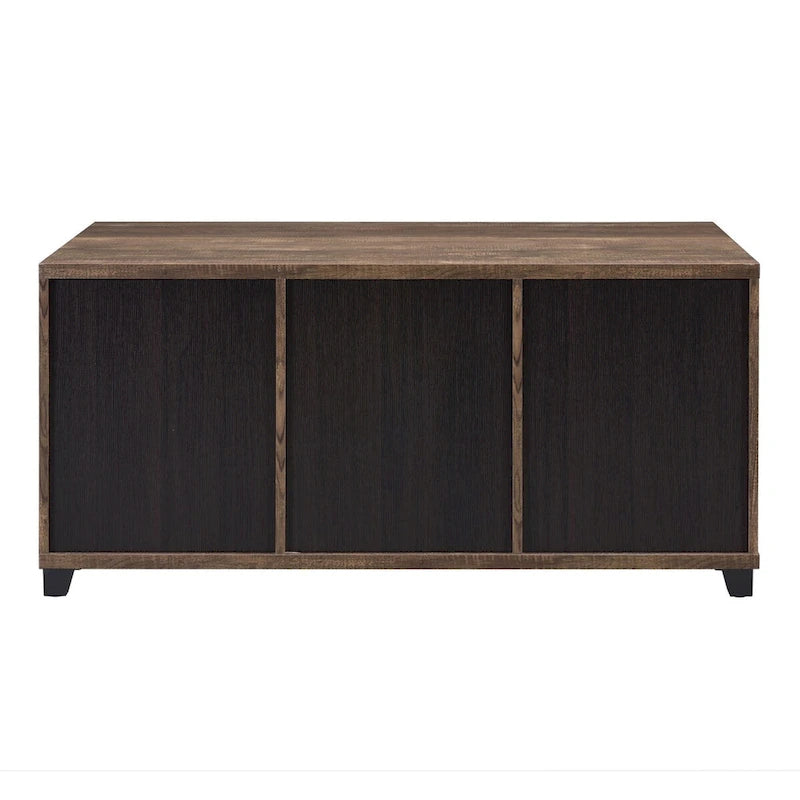 Table basse avec portes coulissantes en verre façon grange et rangement