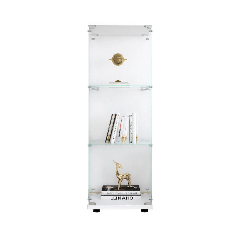 Vitrine en verre à 3 étagères, une porte, bibliothèque sur pied blanche