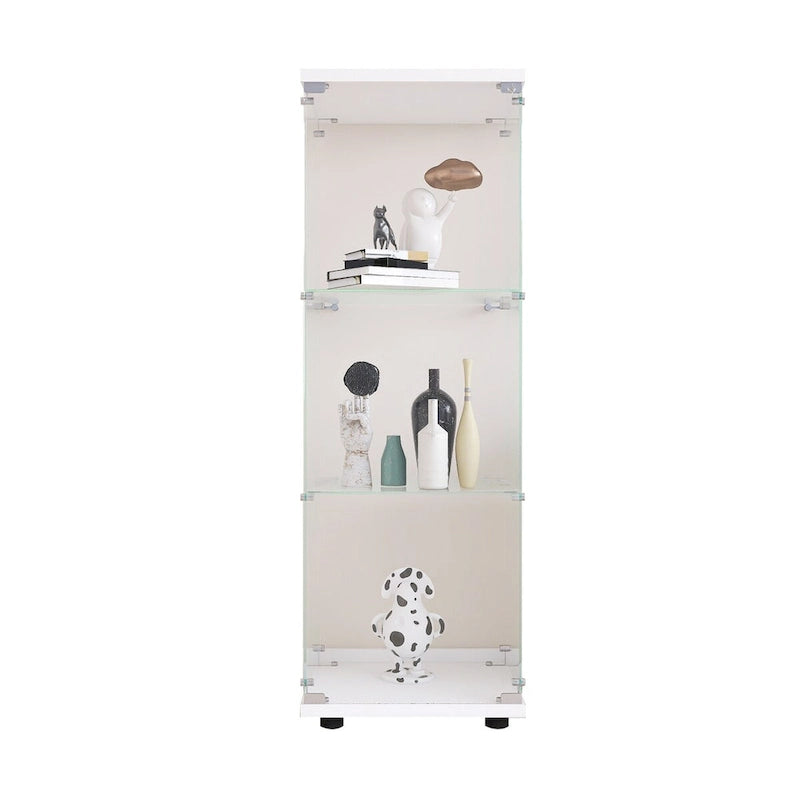 Vitrine en verre à 3 étagères, une porte, bibliothèque sur pied blanche