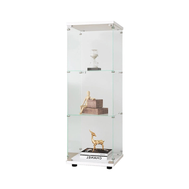 Vitrine en verre à 3 étagères, une porte, bibliothèque sur pied blanche