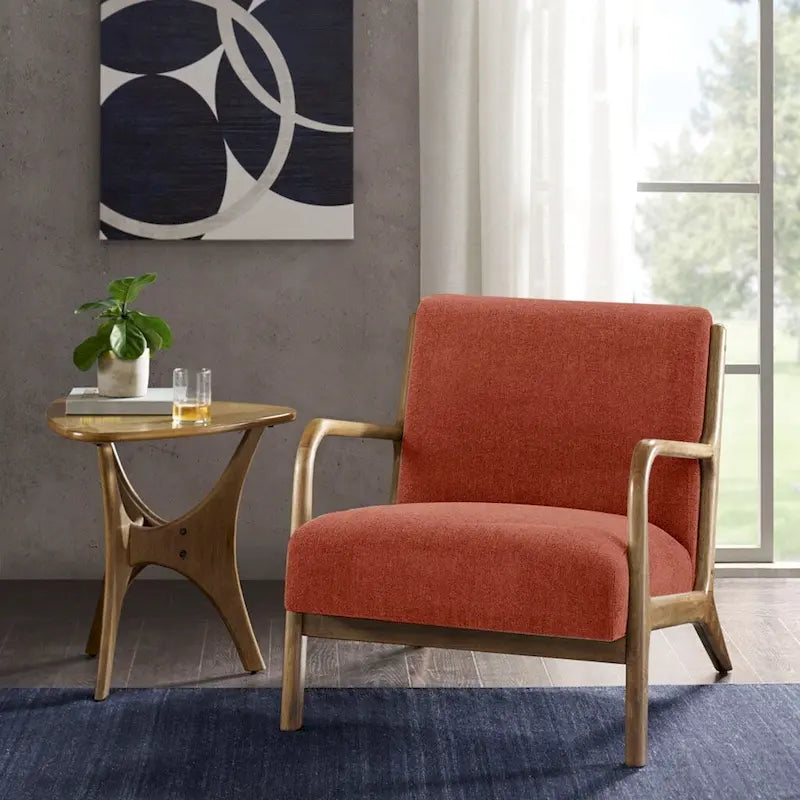Fauteuil de salon mi-siècle avec assise rembourrée et cadre en bois