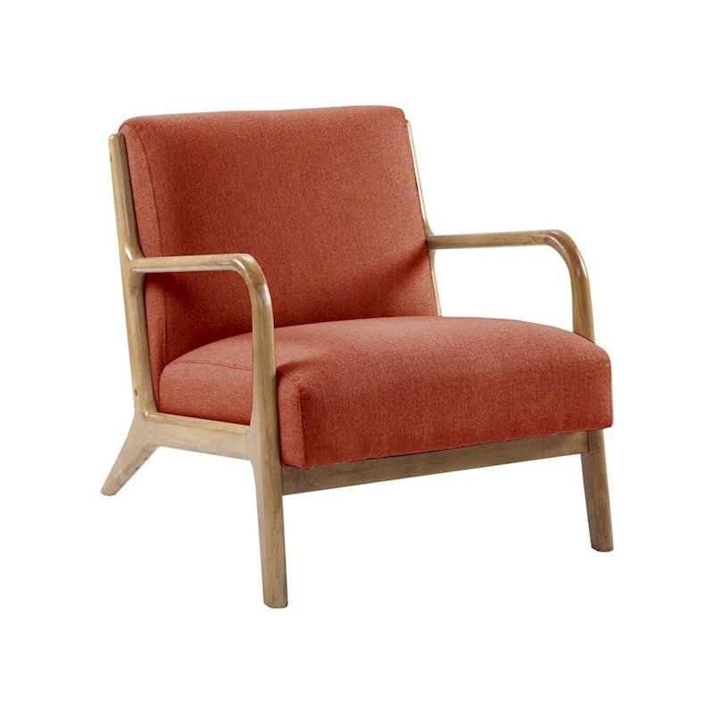 Fauteuil de salon mi-siècle avec assise rembourrée et cadre en bois