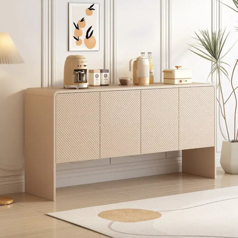Buffet 4 portes en MDF avec étagères réglables (Crème Abricot)