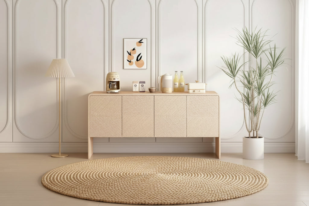 Buffet 4 portes en MDF avec étagères réglables (Crème Abricot)