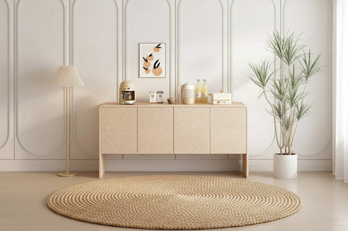 Buffet 4 portes en MDF avec étagères réglables (Crème Abricot)