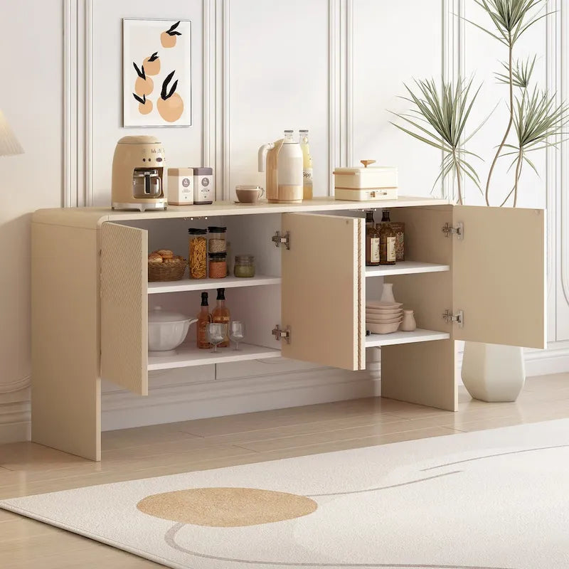 Buffet 4 portes en MDF avec étagères réglables (Crème Abricot)