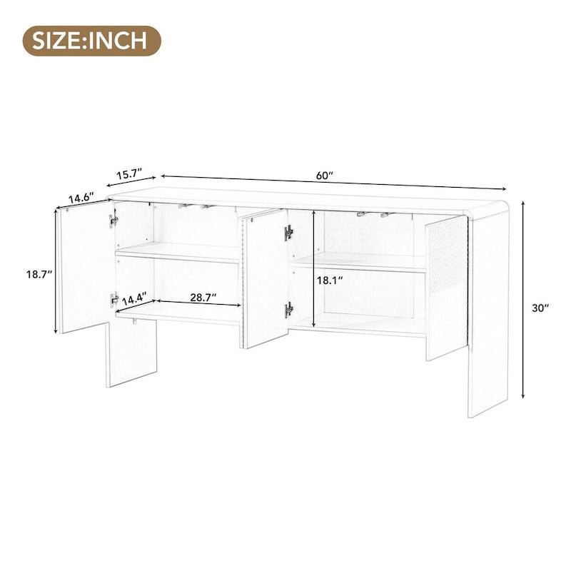 Buffet 4 portes en MDF avec étagères réglables (Crème Abricot)