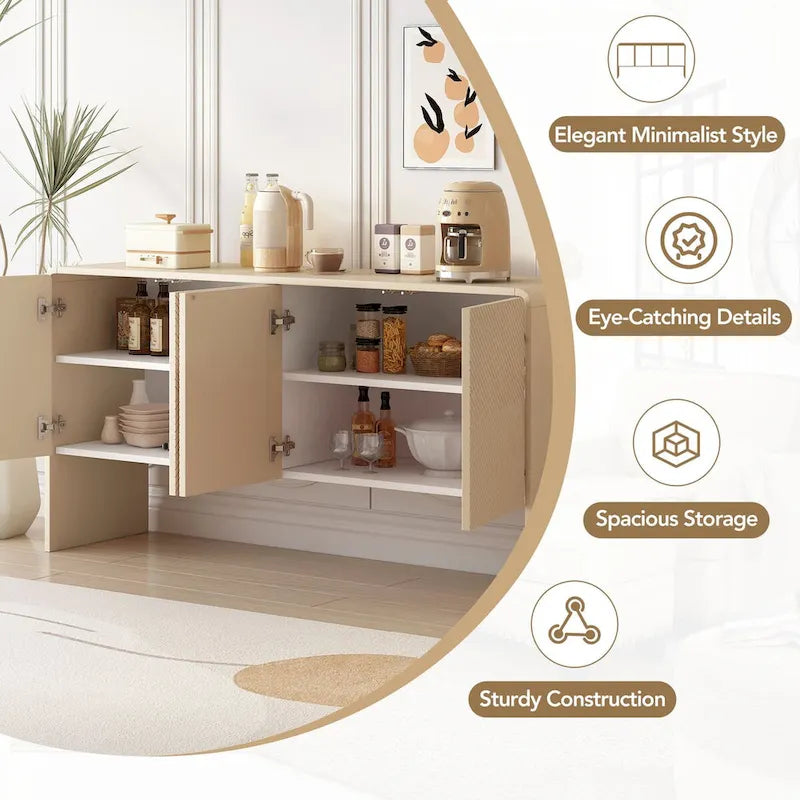 Buffet 4 portes en MDF avec étagères réglables (Crème Abricot)
