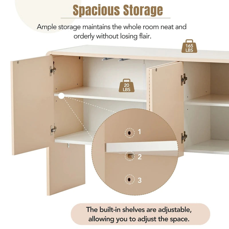 Buffet 4 portes en MDF avec étagères réglables (Crème Abricot)