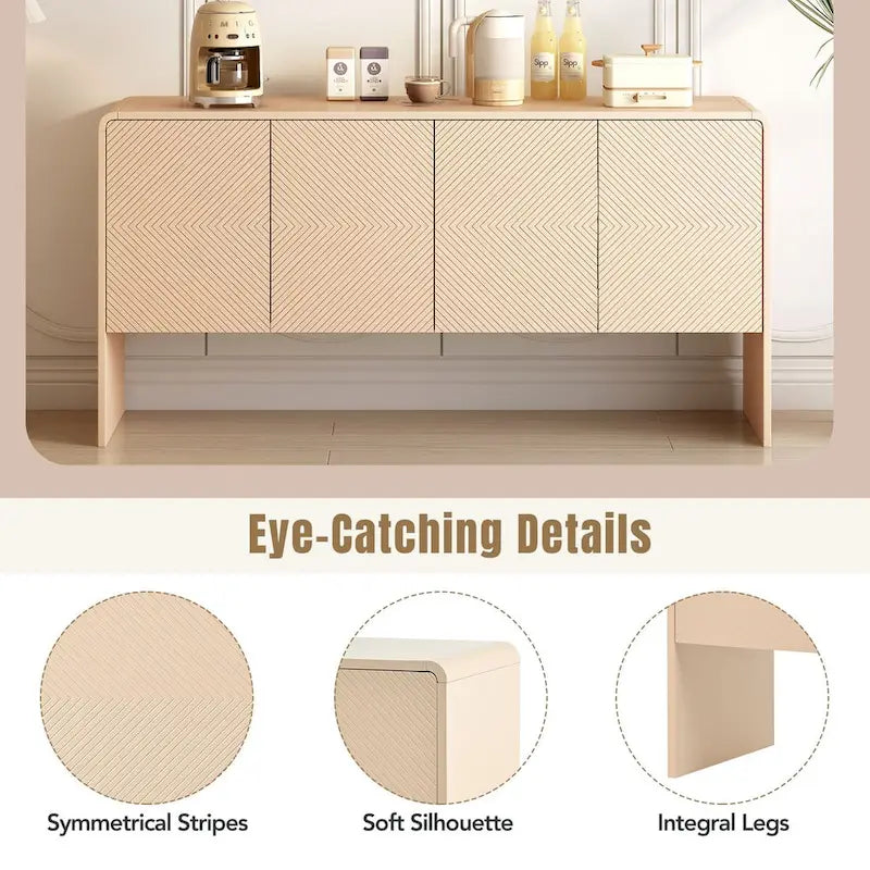 Buffet 4 portes en MDF avec étagères réglables (Crème Abricot)