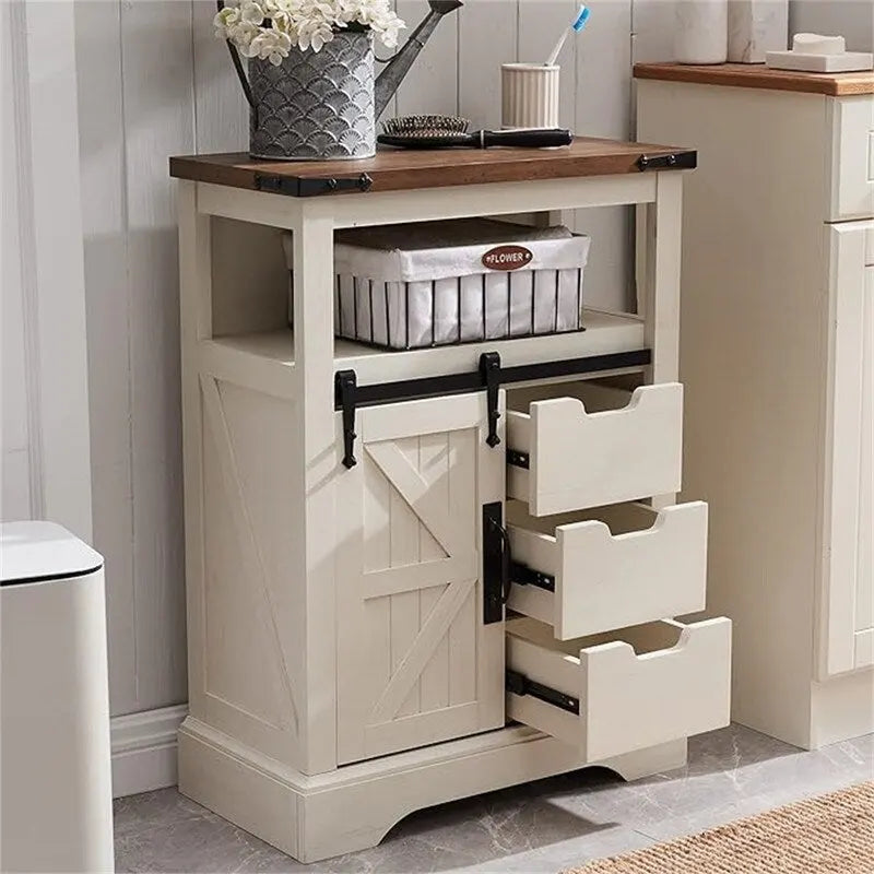 Meuble de rangement de salle de bain avec porte coulissante de style grange