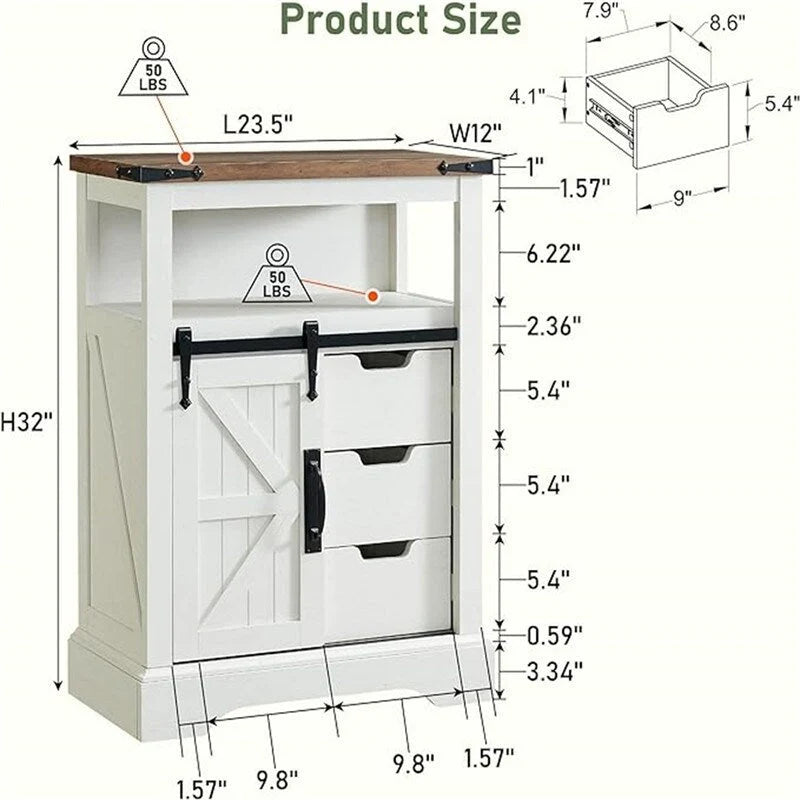 Meuble de rangement de salle de bain avec porte coulissante de style grange