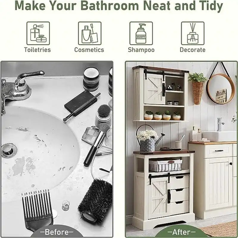 Meuble de rangement de salle de bain avec porte coulissante de style grange