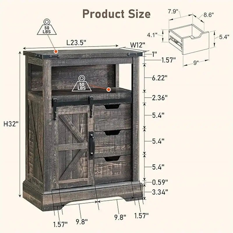 Meuble de rangement de salle de bain avec porte coulissante de style grange