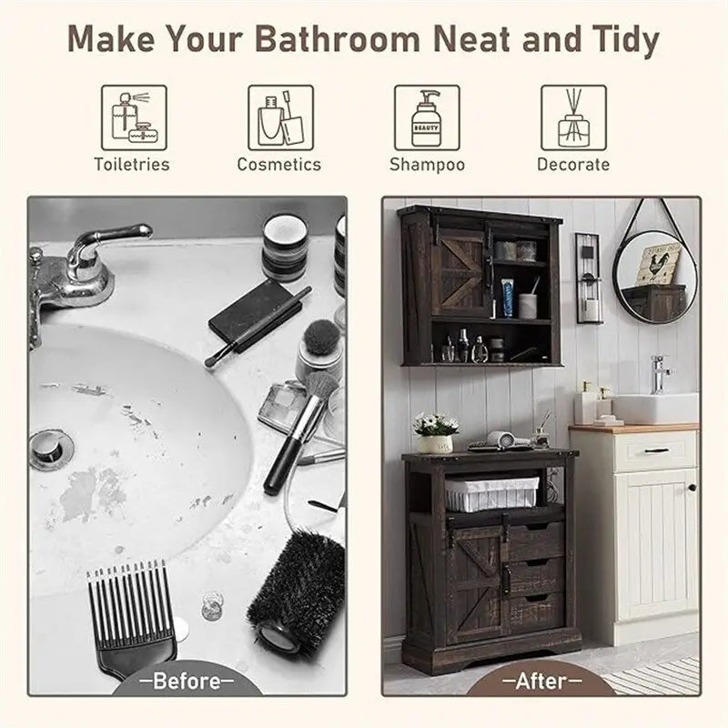 Meuble de rangement de salle de bain avec porte coulissante de style grange