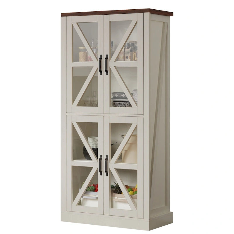 Meuble de cuisine autoportant de 168 cm avec portes vitrées