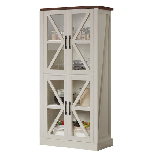 Meuble de cuisine autoportant de 168 cm avec portes vitrées