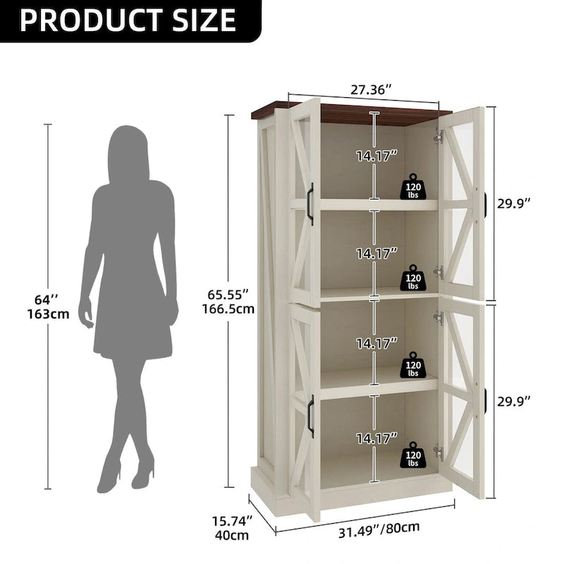 Meuble de cuisine autoportant de 168 cm avec portes vitrées