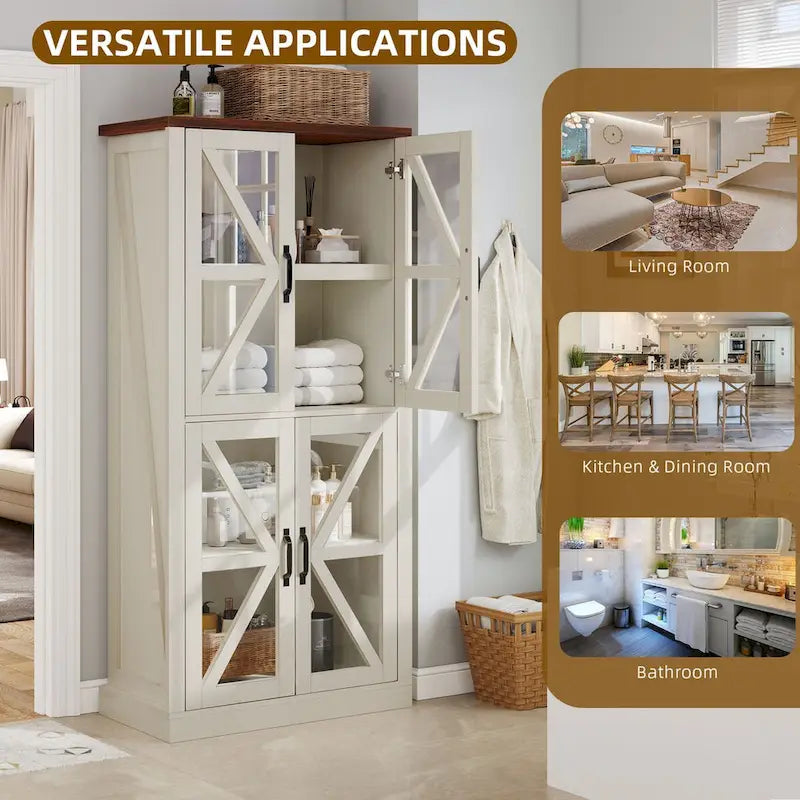 Meuble de cuisine autoportant de 168 cm avec portes vitrées