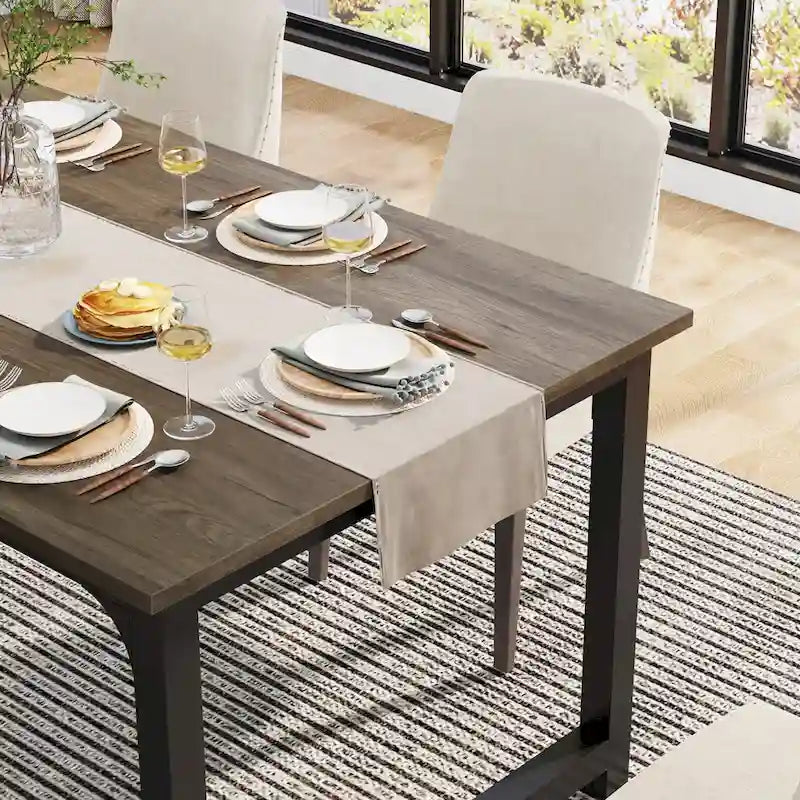 Table de salle à manger industrielle de 63 pouces avec cadre métallique
